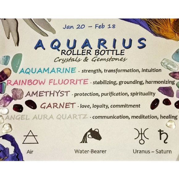 ♒ AQUARIUS Zodiac Gift Set ♒ Roller Bottle + Pocket Crystals + Incense Blend - Picture 3 of 6